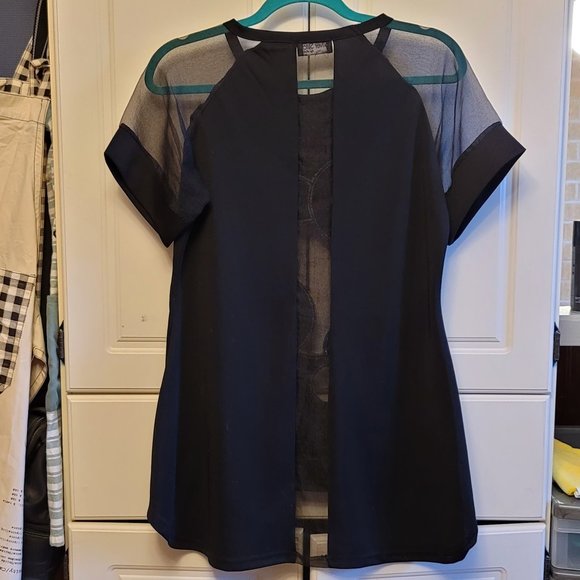 Silver Stitch Black and Silver Mesh and PU Leather T Shirt Dress - Picture 3 of 4